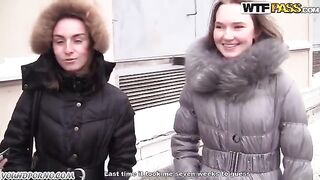 A blonde girl was picked up by two guys