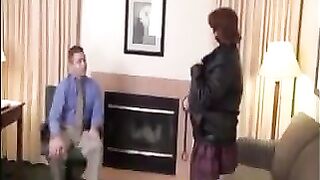 A fat woman gets fucked by her boss on the couch