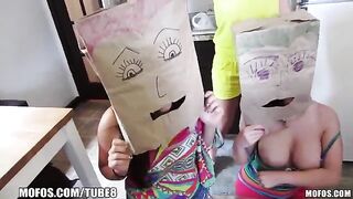 Girls wear bags on their heads and have sex with guys