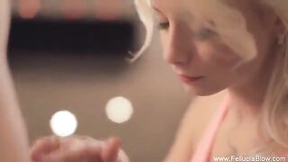 A blonde beauty gave a blowjob in the studio in 2020