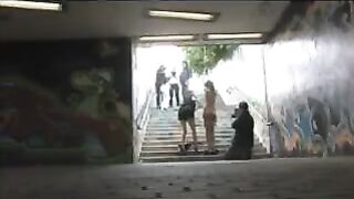 A girl got diluted and roughly fucked right on the public street