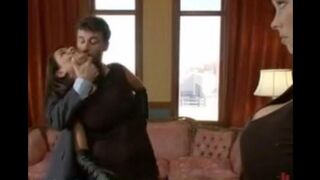 The husband punishes his wife and maid for disobedience in a rough BDSM scene