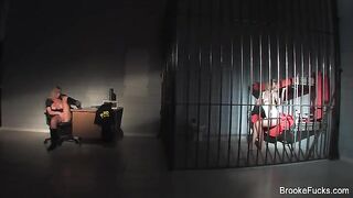 The guard caressed herself with her hands at her post