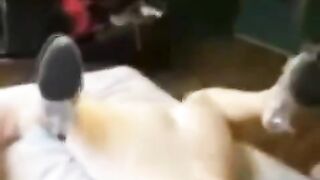 The girl was caught and thrown on the bed for more
