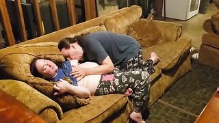 The fat woman gets an orgasm from the skilful tongue of her husband
