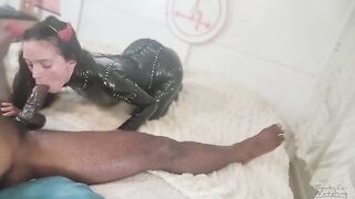 Petite Succubus celebrates Halloween by draining a big dick