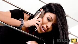 A busty Latina chick got stuck and had to engage in some intense action