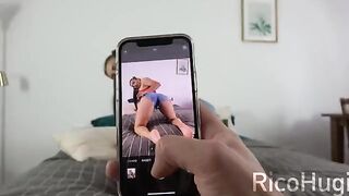 Babe is talking on the phone with her boyfriend while giving a blowjob to her stepbrother in 4K