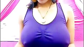 A girl is excited and her nipples are standing through her t-shirt