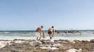 Beach threesome with a blonde beauty and intense action