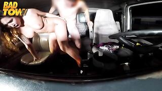 Camera in the car. Driver and passenger getting intimate, totally unaware