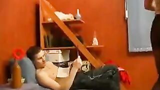 The young guy douses his mother’s ass with sperm in a taboo encounter