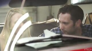 The couple have a red convertable and they fuck passionately