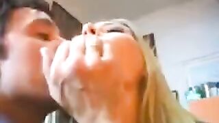A blonde is not shy to have sex with several wealthy men at once