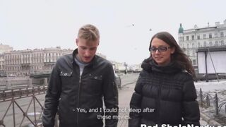 The first guy with a hard cock met a Russian girl with glasses