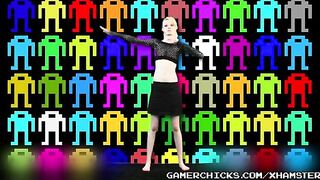 Blonde teen dances and strips in front of a crowd