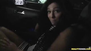 Guy made a cumshot on the brunette's face in the bedroom