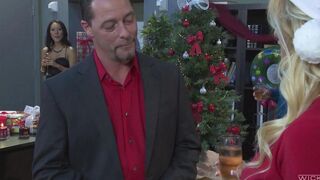 Retired lesbian caressed at New Year's party in an eporn video
