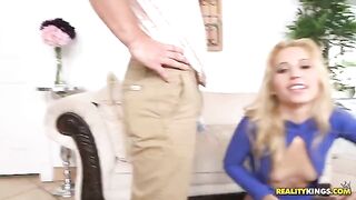 Blonde girl with cancer was fucked on the couch