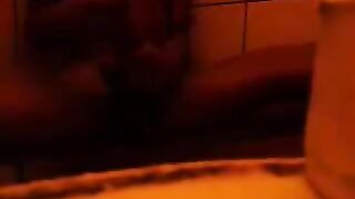 Firstly, she washed herself in the shower, then stroked