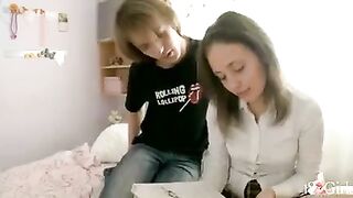 Entertainment at home with a hot classmate after classes, a steamy 18-year-old scene