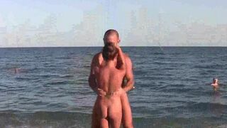 Acrobats are more comfortable without clothes on the beach