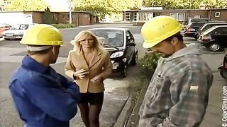 Girl in black pantyhose makes a bold move on a penis during filming