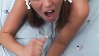 Standing boobs, smooth basket, and slave mouth - a hot blonde gets fucked hard on the bed