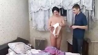 The old woman fucked with her adult son
