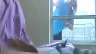 A woman spies on a guy jerking off in the ward