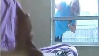 A woman spies on a guy jerking off in the ward