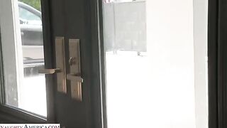A thin guy managed to push his member into a brunette's juicy ass