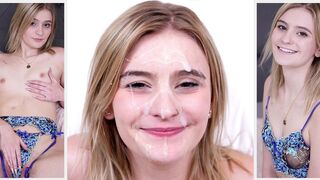We look and excited, boys! A busty blonde teen wants to be a pornstar