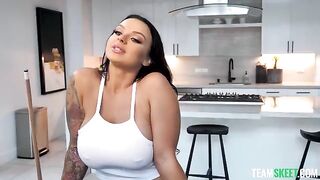 Shooting balls for boob shots with a stunning brunette, showcasing her intense passion
