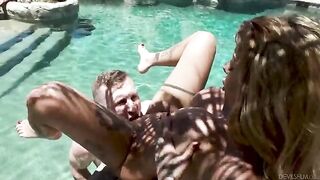A bad relative has sex with a guy in the pool