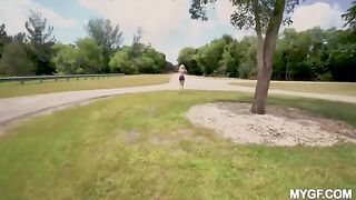 Fun in the park with little tits girl