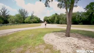 Fun in the park with little tits girl