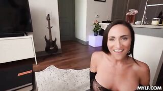She will be covered in cum after giving a blowjob, captured in stunning HD