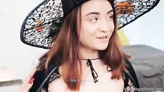 Lesbian sex in the role of Halloween night, three girls are not bored