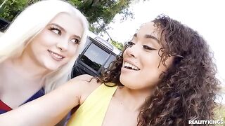 Two college girls shared a QB's big black cock in an interracial scene