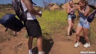 Sex on the hike, a sexual woman is fucking with many men