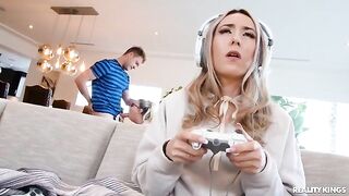 A hot nerd with glasses gets fucked in all holes by her boyfriend
