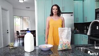 A hot brunette has sex with two guys at once, she loves it very much
