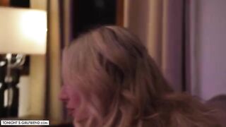 Kayley Gunner, the busty blonde from Hawaii, gives a lucky fan a foot job wearing stockings