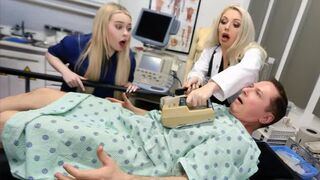 The doctor is having fun with two beautiful blondes in hospital