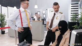 Lucky banker banged a stupid robber who tried to rob his bank