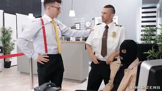 Lucky banker banged a stupid robber who tried to rob his bank