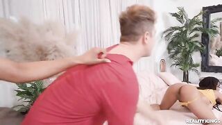 Two cute girls found a guy to share him with their room