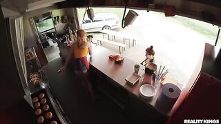 The guy fucked a red-haired mistress on the kitchen table