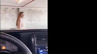 Redhead babe fucked in the public garage, her ass fingered hard